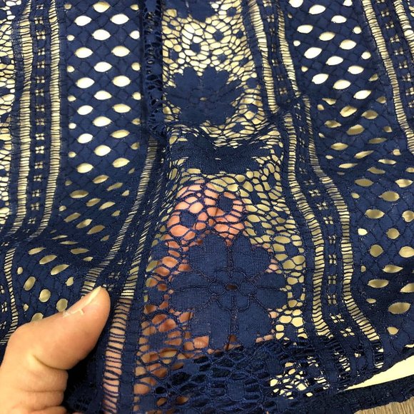 Blue Rain Rair Sz L Blue Floral Lace Outer Design Back Zip Knee Length Skirt - Picture 5 of 9